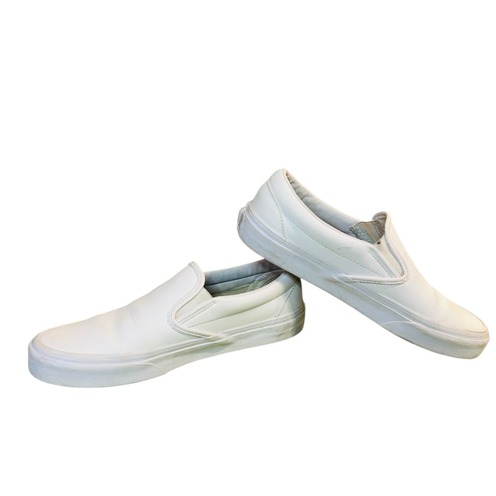 Vans White Men's Classic Leather Slip-On's
